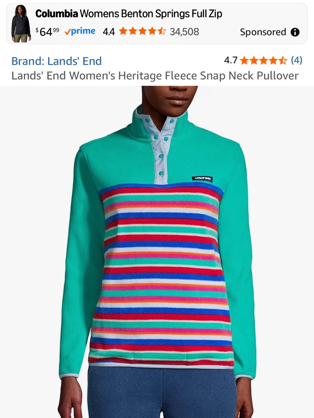 Lands' End Women's Heritage Fleece Snap Neck Pullover - Tall Medium
